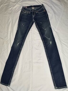 True Religion Julie Super T Jeans 25 Low Rise Vintage USA Made Y2K Distressed